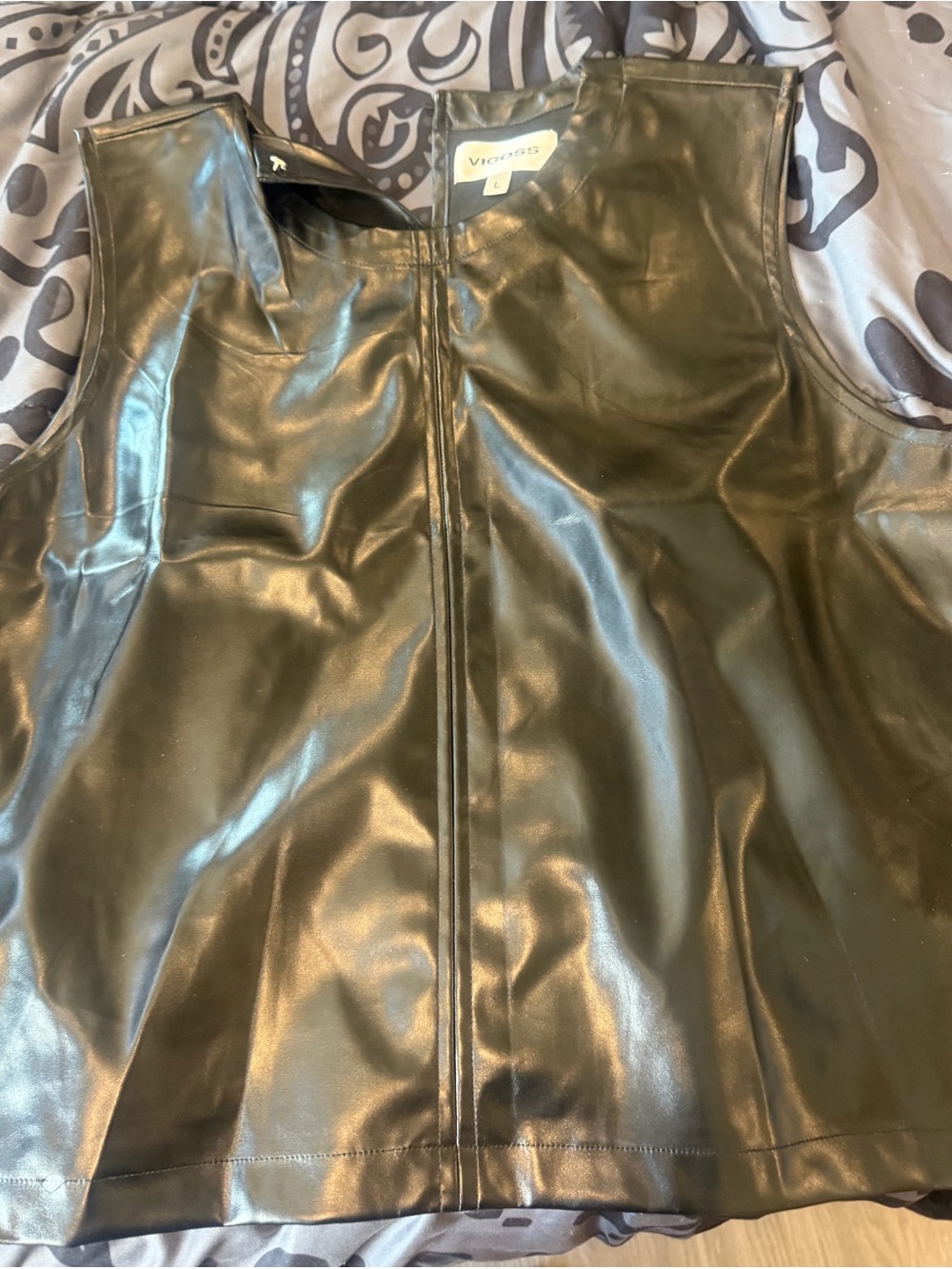 Vigoss Shiny Black Faux Leather Zip-Front Vest